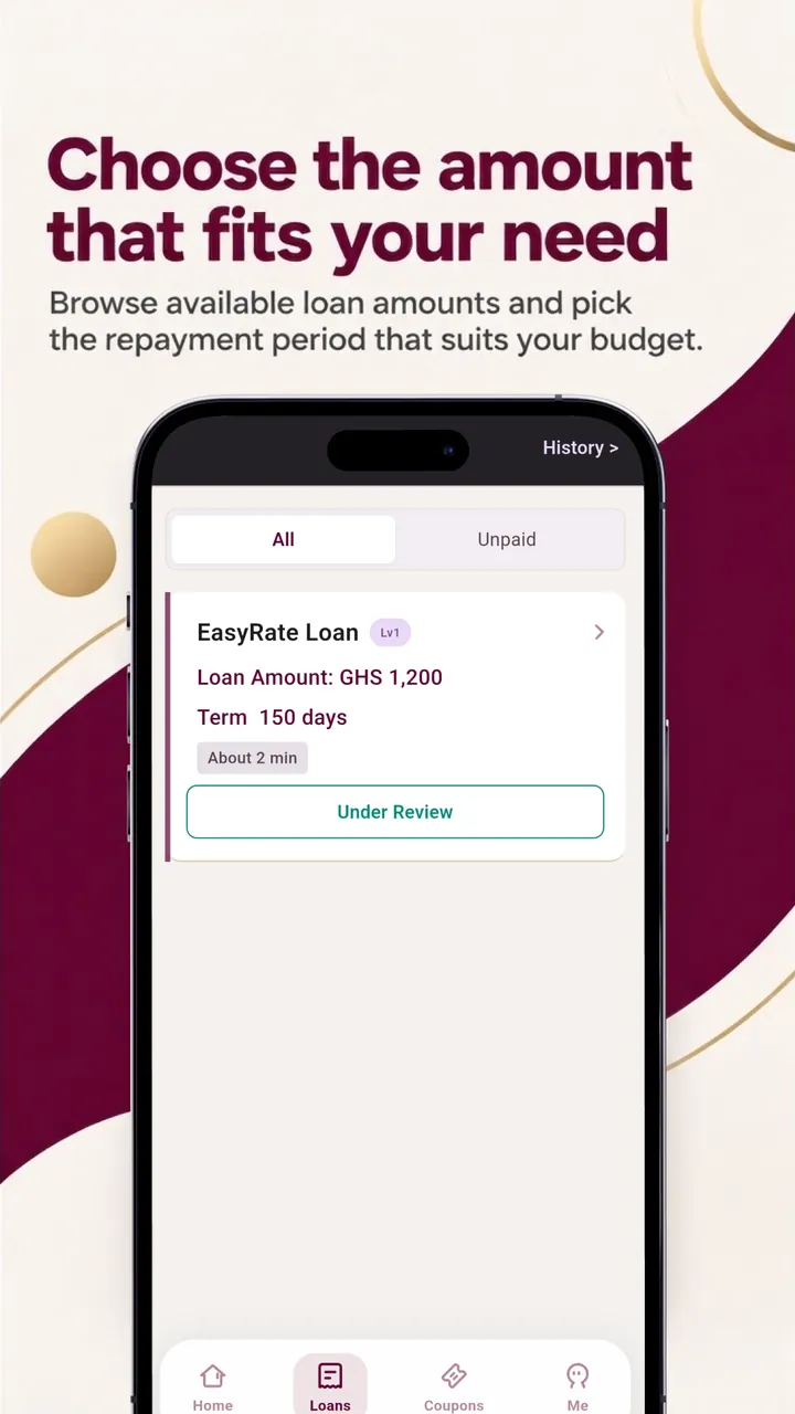 Choose the amount that fits your need — pick the repayment period that suits your budget